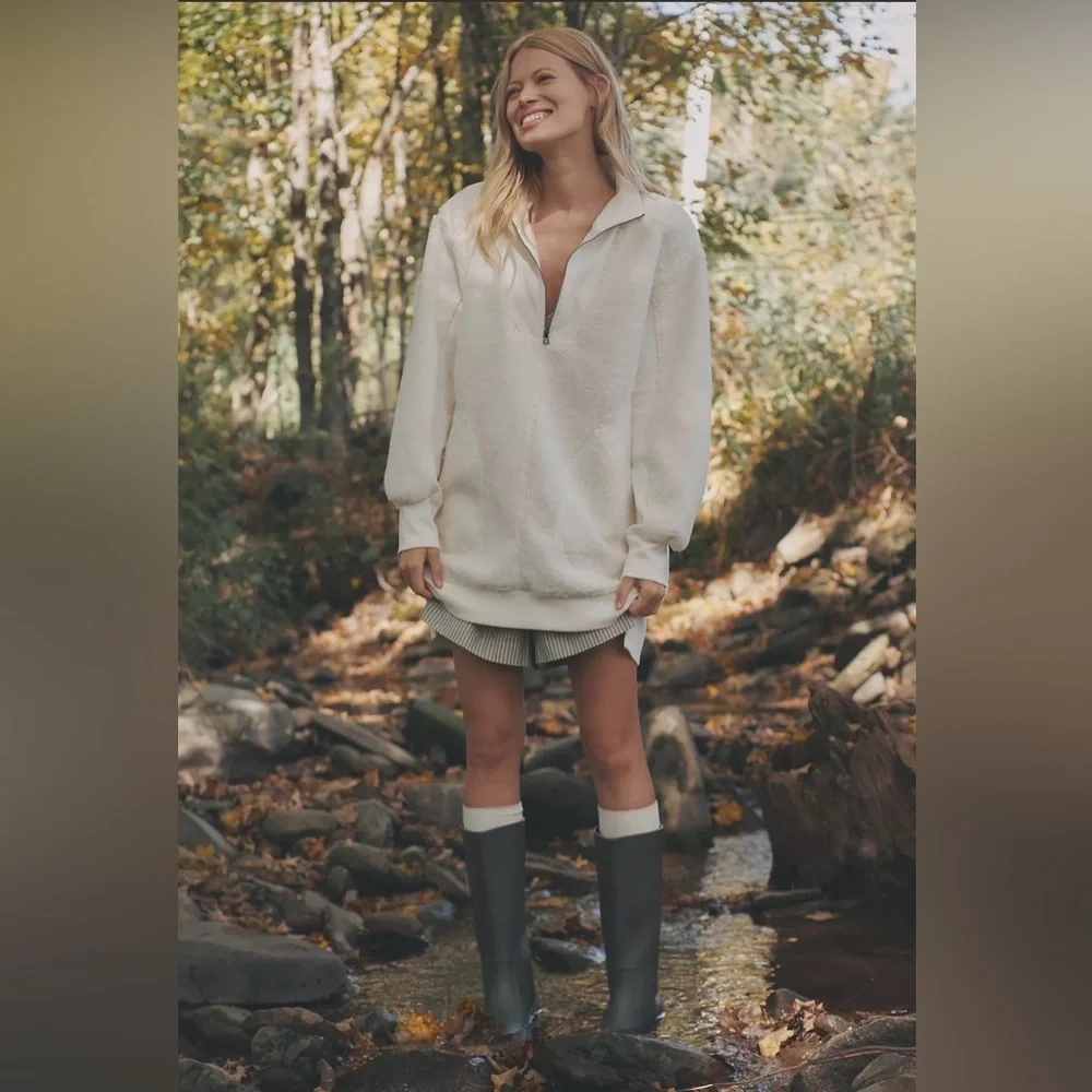 Antropologie X Daily Practice Sherpa Half-Zip Mini Dress, MED NWT - Picture 2 of 5